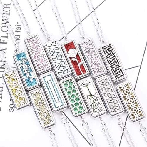 Muti-style Rectangle Aromatherapy Pendant Essential Oil Diffuser Necklace Aroma Gift Jewelry Stainless Steel Perfume Locket