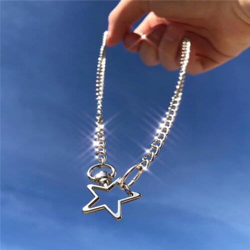 A Girl' 2021 Star Hollow Out Metal Pendant Necklace For Women Girl Harajuku Hip Hop Punk Geometric Choker Necklace dropshipping