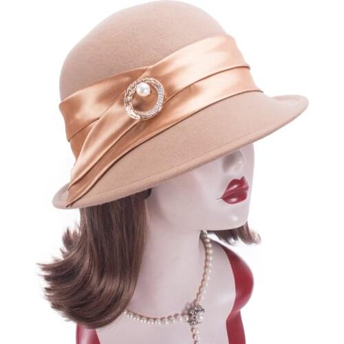 Lawliet Up Turn Elegant Womens Downton Abbey Style Cloche Bucket Wool Felt Winter Hat T406