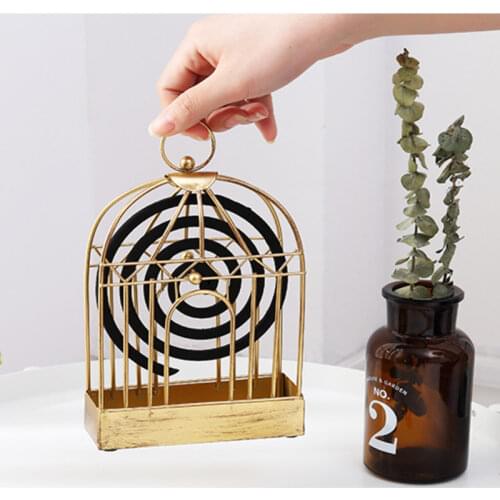 Nordic style 3D Birdcage Shape Gold Iron Art Incense Stick Burner Holder Aromatherapy Plate For Candle Incense Coil Home Decor