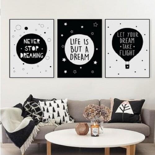 Modern Black White Motivational Typography Dream Quotes Art Print Poster Wall Picture Kids Room Home Decor Painting No Frame