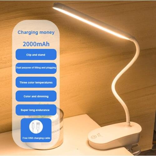 USB Recharge LED Flexible Reading Lights Touch Dimming Desk Lamp with Clip Eye Protection Room Night Light Student Learning Lamp