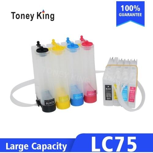Toney King LC 75 Continuous Ink System Kit For Brother MFC-J6910CDW J6710CDW J5910CDW J825N J955DN Printer With Reset Chip