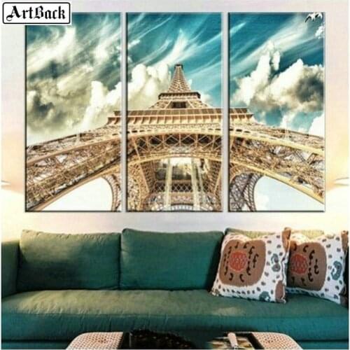 Triptych 5d diy diamond painting map icon full square drill Paris Tower diamond embroidery living room decoration crafts