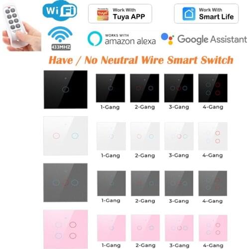 Tuya WiFi Smart Switch Have / No Neutral Wire Two Way Switches Compatible with Alexa Google Home 433MHz Smart Life APP Control