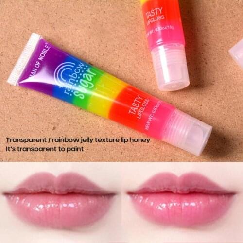 1PC Rainbow Sugar Tasty Lip Gloss Transparent Clear Oil Sexy Cute Fruit Lip Balm Hydrating Roll-on Fruit Essencial Lip Oil TSLM2