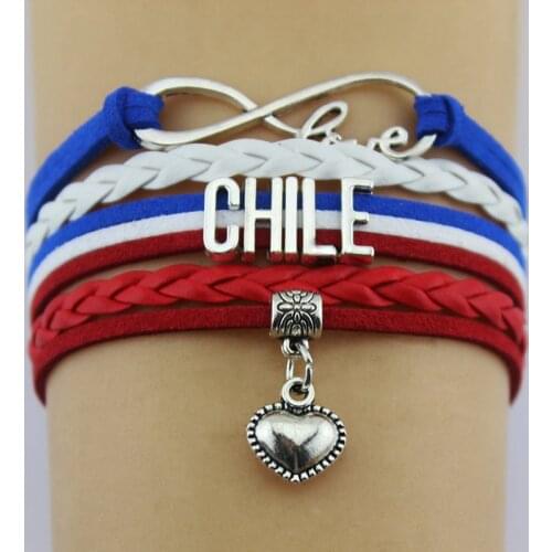 10PC/Lot Infinity love Chile Morocco Brasil Ukraine flag bracelet heart Charm leather wrap bracelets & bangles for women and man