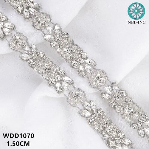 10 YARDS) Wholesale bridal silver crystal rhinestone applique trim beaded iron sew on for wedding dress WDD1070
