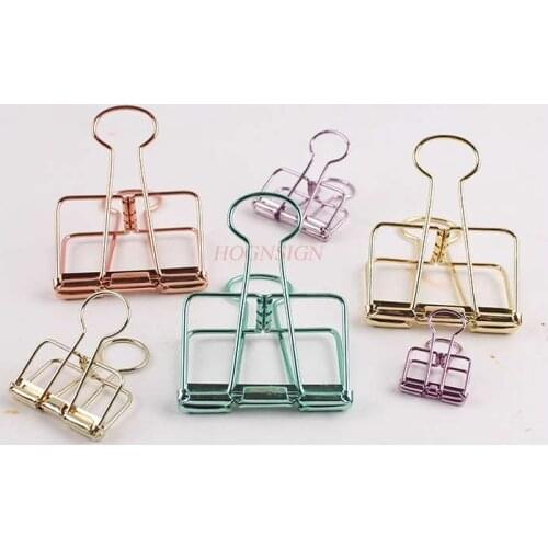 12pcs Simple metal hollow long tail clip creative stationery hand account cute color office documents dovetail clip paper clip