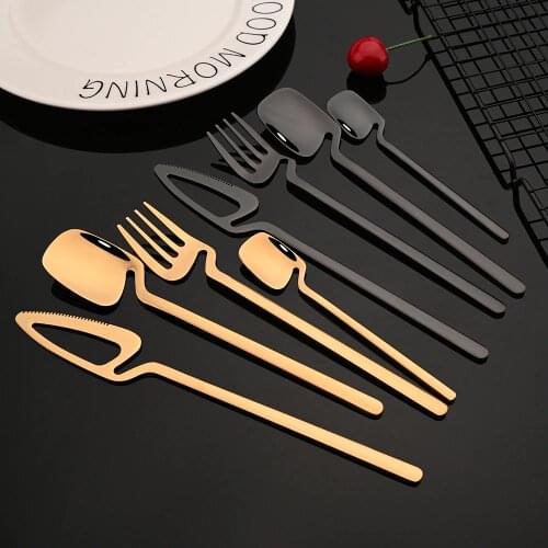 16Pcs Black Cutlery Set Gold Knife Fork Spoon Dinner Tableware 304 Stainless Steel Dinnerware Bar Party Flatware Silverware Set