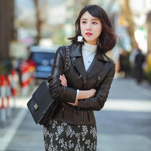 2021 Fashion Real Sheepskin Coat Slim Spring Short Motorcycle Woman Jackets Korean Style Leather Coat Veste Cuir Femme WPY2852