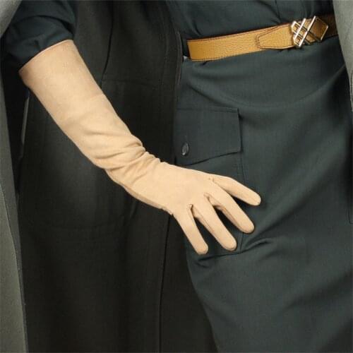 40cm Suede Long Section Gloves Nude Color Beige Light Brown Suede Leather Emulation Leather Sheepskin Warm Female WJP03-40