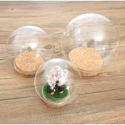 12pcs x Empty Clear Glass Round Eternal Flower Glass Cover Cork Dust Cover Decorative Bottle Valentine Gift
