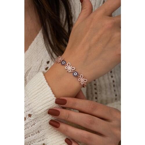 925 Sterling Silver Women Wristband Bracelet Evil Eye Bead Dragonfly Gift Birthday Precious Stylish Chain Luxury