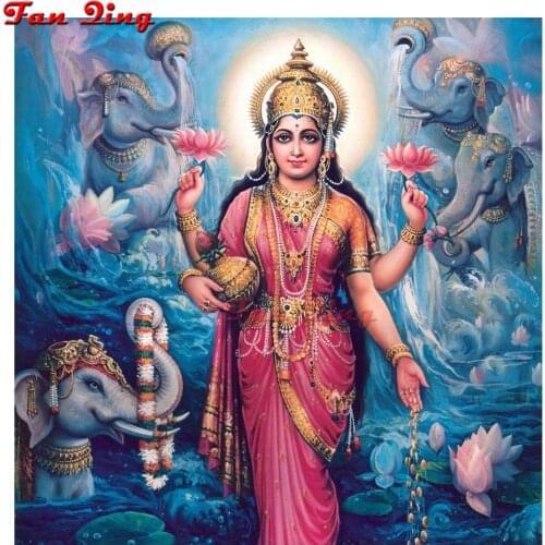 5D DIY Diamond Painting Cross Stitch kit square round Diamond Embroidery Lakshmi Hindu Goddess,Hindu Art Yoga Buddha decor gift