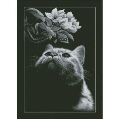 FREE Shipping Top Quality popular counted cross stitch kit cat and morning dew flower kitten
