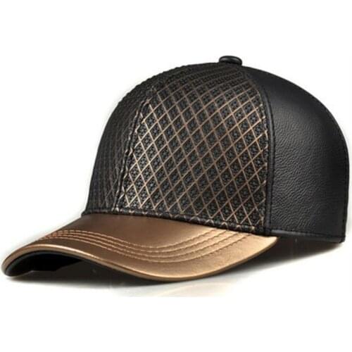 RY988 Exclusive 2020 Unisex Hip Hop Genuine Leather Baseball Hats For Man/Woman Golden Caps Grid Net Surface Street Luxury Gorro