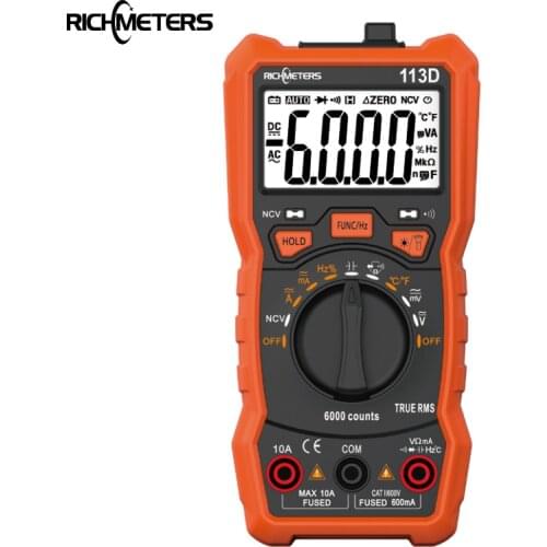 RICHMETERS RM113D NCV Digital Multimeter 6000 counts Auto Ranging AC/DC voltage meter Flash light Back light Large Screen 113A/D