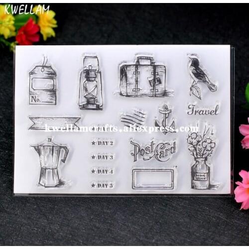 Travel Post Card DAY 1 Trunk Scrapbook DIY photo cards account rubber stamp clear stamp transparent stamp 11x16cm 7063016