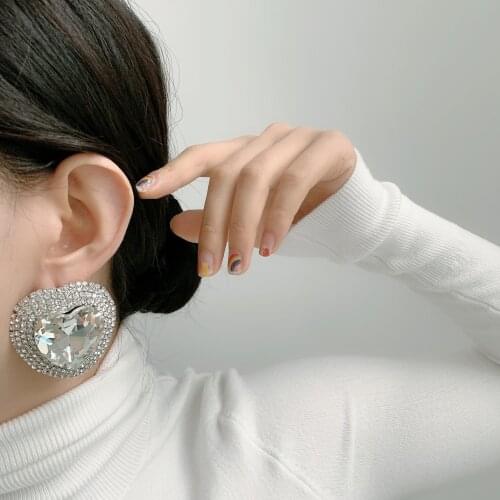 FFLACELL Korean 2020 NEW Fashion Exaggerated Big Heart Rhinestone Earrings Luxury Pendant Jewelry for Women Girl Party Gift