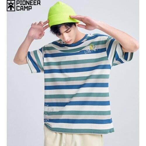 Pioneer Camp Striped Design T-shirts Men 100% Cotton Hip Hop Streetwear Mens Summer Tops ATS116511