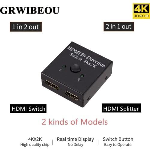 Grwibeou 4Kx2K Switcher UHD 2 Ports Bi-directional Manual 2x1 1x2 HDMI AB Switch HDCP Supports 4K FHD Ultra 1080P for Projector