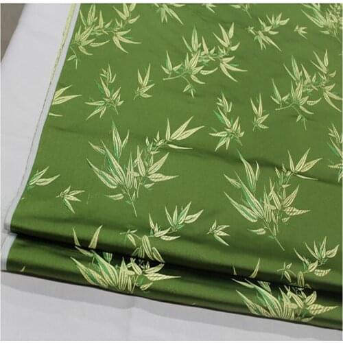 HLQON brocade Bamboo leaf green fabric patchwork felt tissue telas bed sheet cheongsam dress children coat cloth 75cm width
