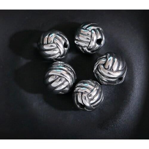 Classic Silver Color Stainless Steel Round Volleyball DIY Beads Accessories For Making Bracelet Findings Connection Charm Bead