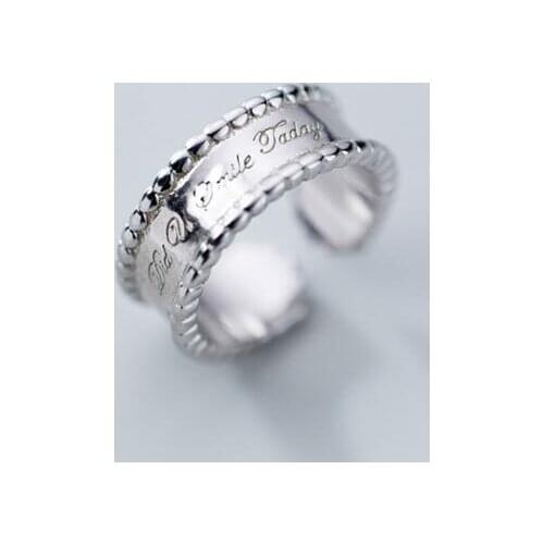 100% Authentic REAL.925 Sterling Silver Fine Jewelry "did u smile today" engraved letters Long Band Ring GTLJ1497