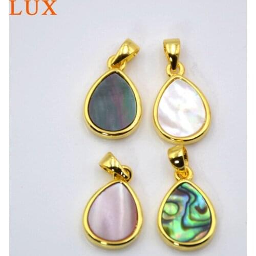 Pretty Teardrop Gold Plating Natural Shell Charm Pendant Polish Beach Sea Shells Gem stone Bead Boho Jewelry mother of pearl