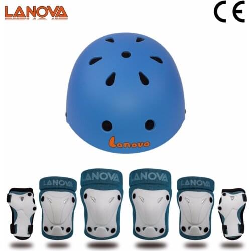 LANOVA Kids Youth Adjustable Cycling Helmet Knee Elbow Pads Wrist Guards Protective Gear 7pcs for Skateboarding Rollerblading