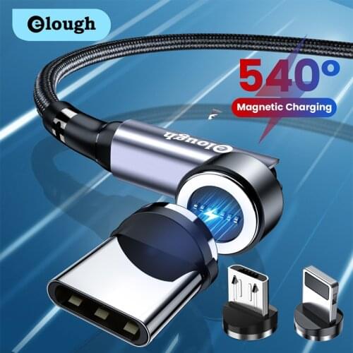 Elough Magnetic Cable For iPhone 540 Rotate 3A Fast Charging Magnet USB Type C Micro Cable For Xiaomi Redmi POCO Data Wire Cord