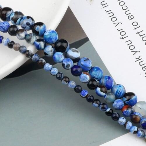 Fashion Natural Stone 4 6 8MM Blue Fire Agate Loose Round Beads For Women Man DIY Necklace Bracelets Jewelry Making Accessories