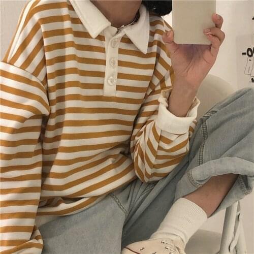 Ins fashion long-sleeved Vintage punk sweatshirt female autumn new Harajuku BF striped loose hood casual female sweatshirt
