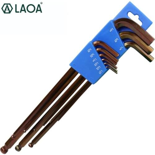LAOA 9PCS S2 Material Allen Keys Set Inch Ball Shape Hex Wrenches Set Spanner Handle Tools Universal Wrench Repair For Bike Car