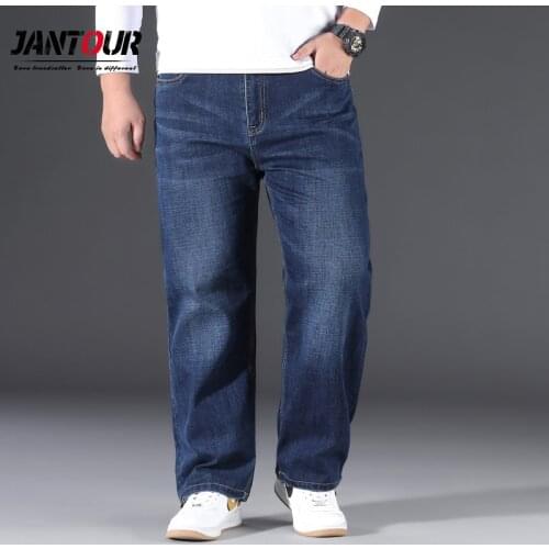 2021 New Baggy Jeans Classic Mens Blue Jeans Advanced Stretch Loose Straight Denim Trousers Male Wide Leg Pants Plus Size 42 44