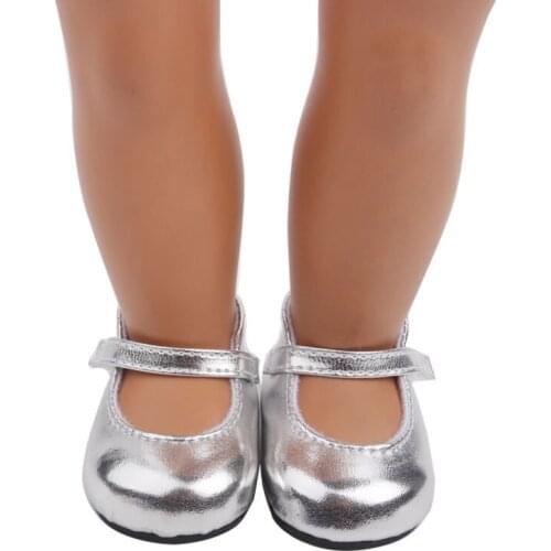 New Pattern Fashion Bright Grey Leather Shoes Fit 18 Inch American&43cm Baby New Born Doll Clothes Accessories Girls' Toys