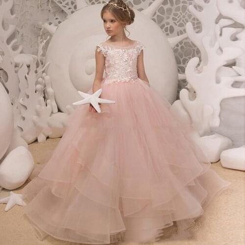 Flower Girl Dresses Pink Girl Dresses Cute Tulle Formal Princess Long Kids Dress Pageant Gowns For Girls Wedding Party Dress