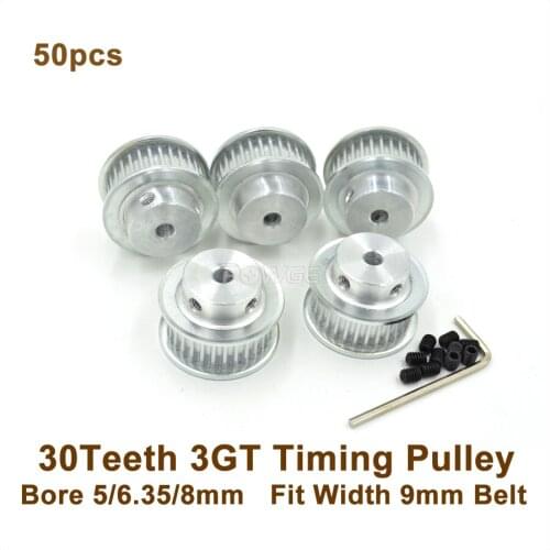 POWGE 50pcs 30 Teeth 3GT Timing Pulley Bore 5/6.35/8mm Fit Width 9mm GT3 Timing Belt 30T 30Teeth GT3 Timing Pulley 3D Printer