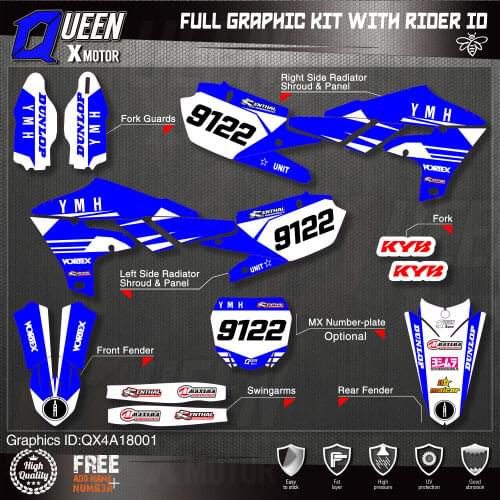 QUEEN X MOTOR Custom Team Graphics Backgrounds Decals 3M Stickers Kit For YAMAHA 2019-2021 YZ250F 2018-2021 YZ450F 001