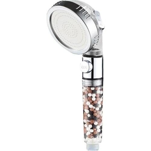 3 Modes Adjustable Hand Shower Replaceable Negative Ion Ball Filter High Pressure Shower One-Key Water Stop Button Shower