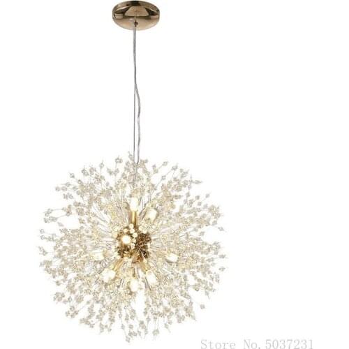 Nordic Modern Dandelion Electroplated Iron Crystal Chandelier Living Room Bedroom Restaurant Cafe Hanging Lamp LED Light Fixture
