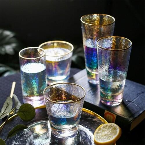 Japanese Style Gilt Edged Dazzling Hammer Pattern Glass Creative Home Ion Plating Water Tea Cup Juice Cups