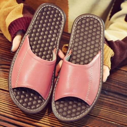 Sheepskin Slipper Couples Autumn/Spring Home Sandles Japan Style Genuine Leather Non-Slip Indoor Slippers for Men and Women