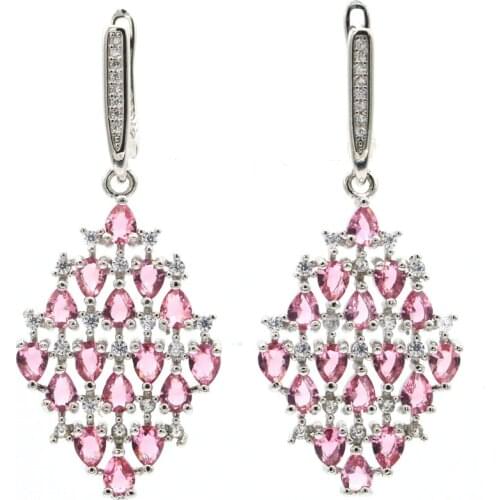 68x28mm Awesome Long Big Created Green Peridot White CZ Gift For Womans Silver Earrings