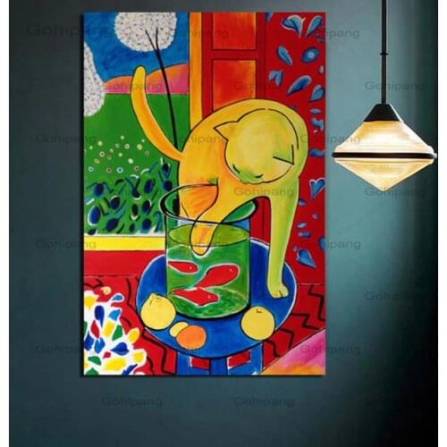 Vintage Matisse Cat Catching Fish Poster Art Canvas Painting Print Living Room Home Decor Modern Wall Art Oil Painting Poster