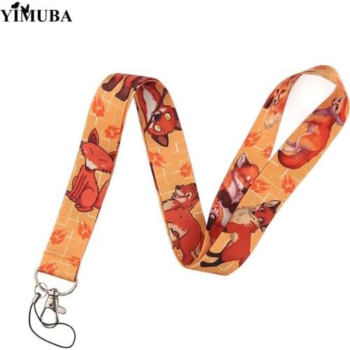 YIMUBA Cartoon Animal Fox Lanyards Key Chain Mobile Phone Rope Keychain ID Card Student Name Badge Holder Kids Accessories Gift