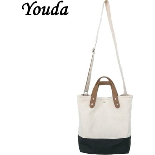 Youda Korean Female Student Shoulder Bag Black and White Stitching Practical Shopping Canvas Bag Messenger Bags Simple Tote