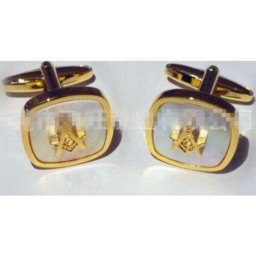 New Masonic Cufflinks Freemason Cuff Links Compass Vintage Sea Shell Gold G Pearlescent Cuff Button Men Fashion Jewelry 10pair