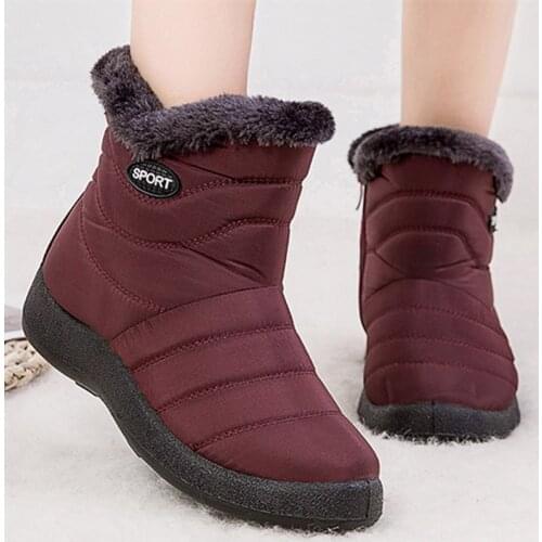 Womens Shoes Snow Boots Winter Boots Solid Color Boots For Ladies Warm Plush Mid-Calf Boots Women Waterproof Female Flat Shoes